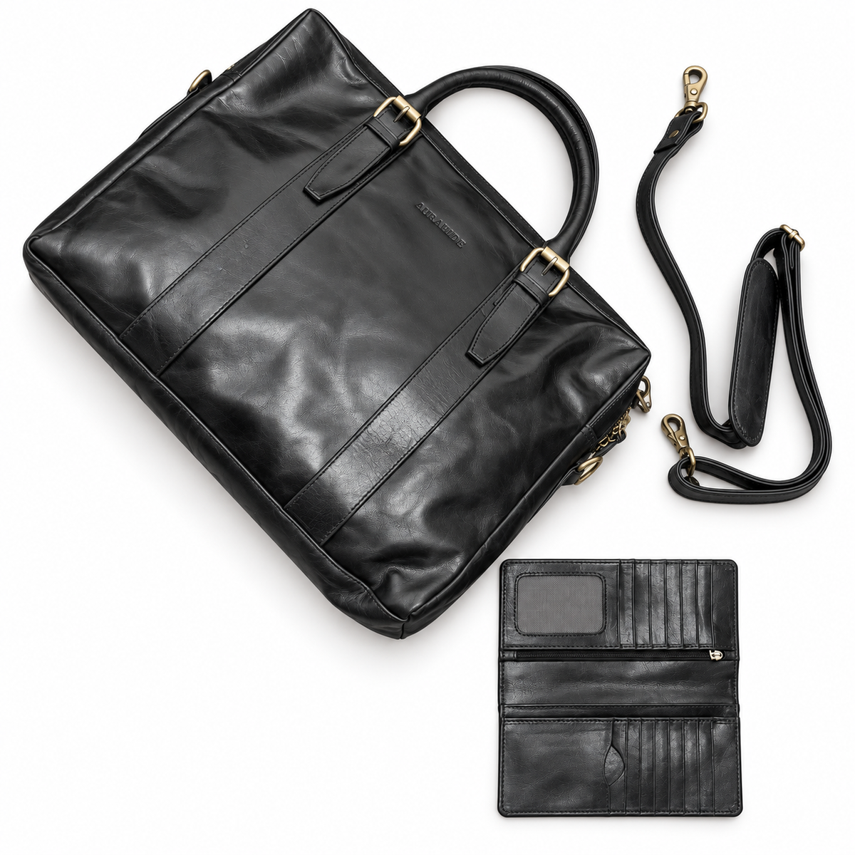 AURAHIDE Heritage Executive Leather Briefcase & Wallet Set