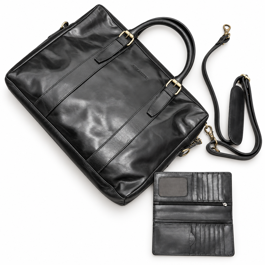 AURAHIDE Heritage Executive Leather Briefcase & Wallet Set