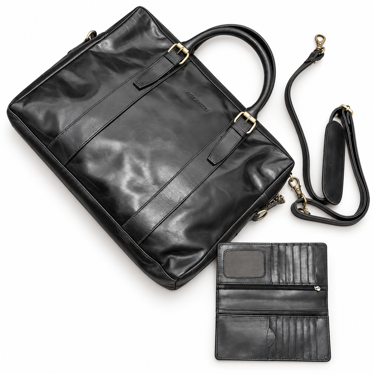 AURAHIDE Heritage Executive Leather Briefcase & Wallet Set
