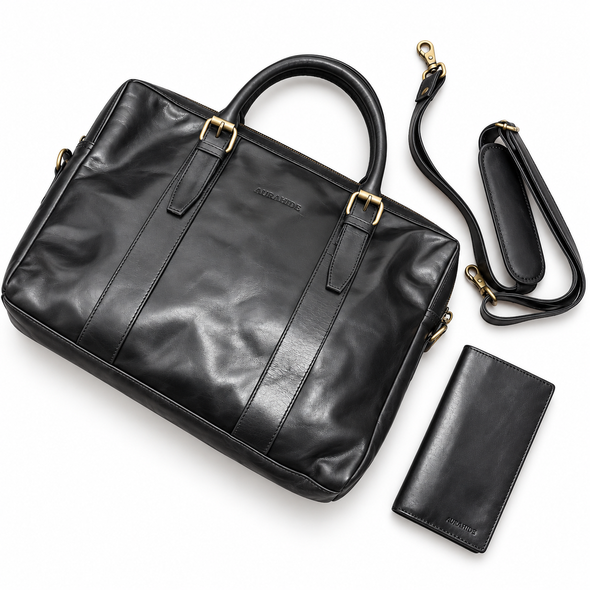 AURAHIDE Heritage Executive Leather Briefcase & Wallet Set