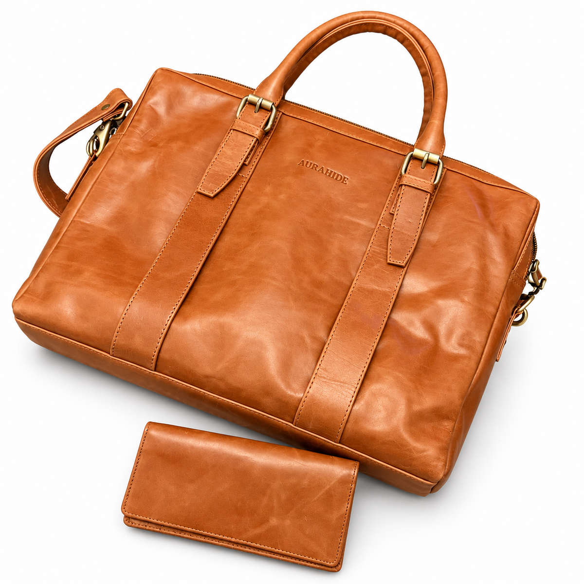 AURAHIDE Heritage Executive Leather Briefcase & Wallet Set