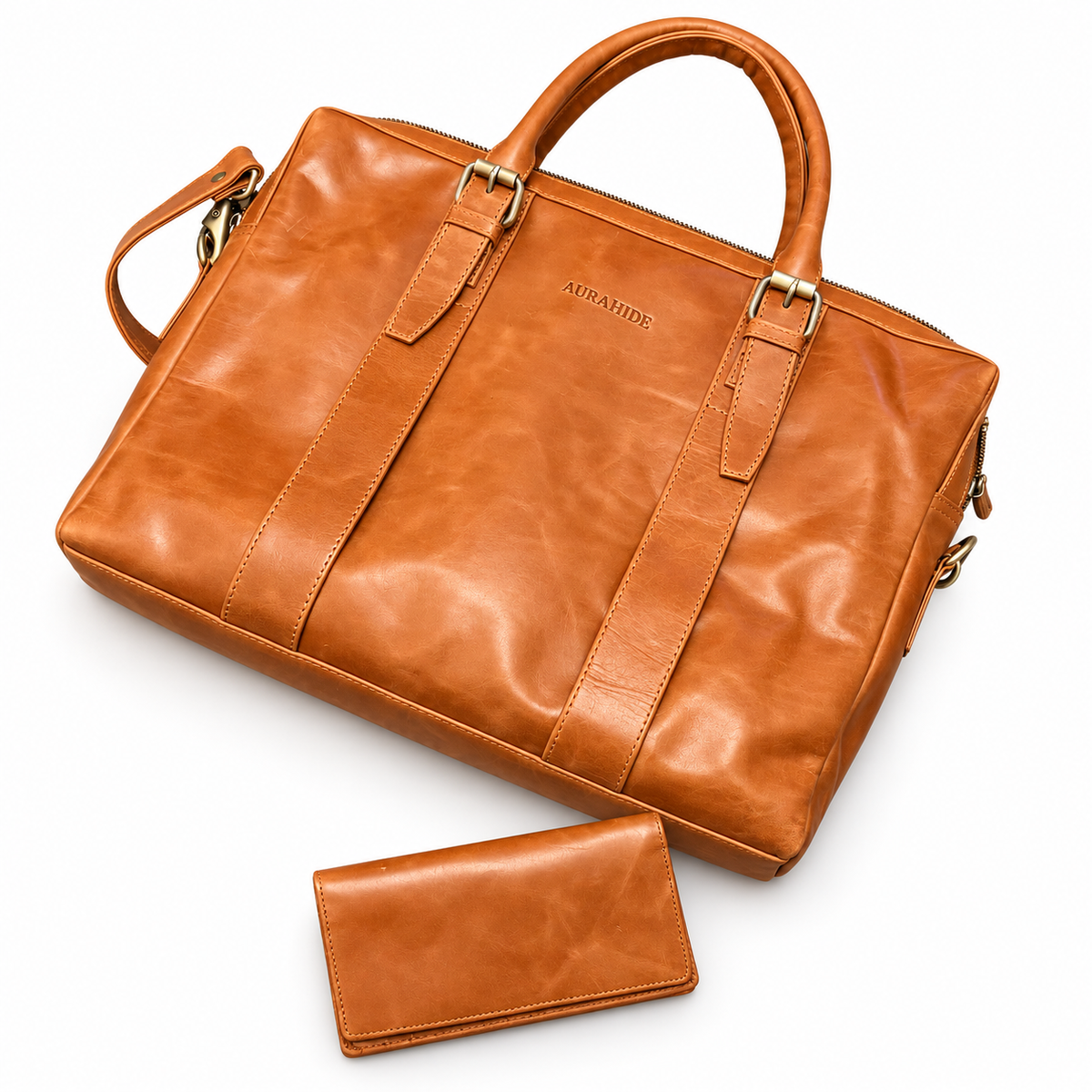 AURAHIDE Heritage Executive Leather Briefcase & Wallet Set